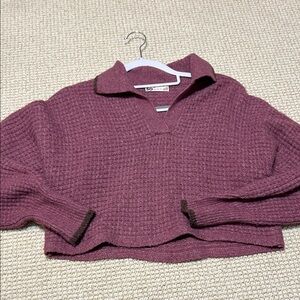 V-Neck Collared Crop Sweater Oversized XS